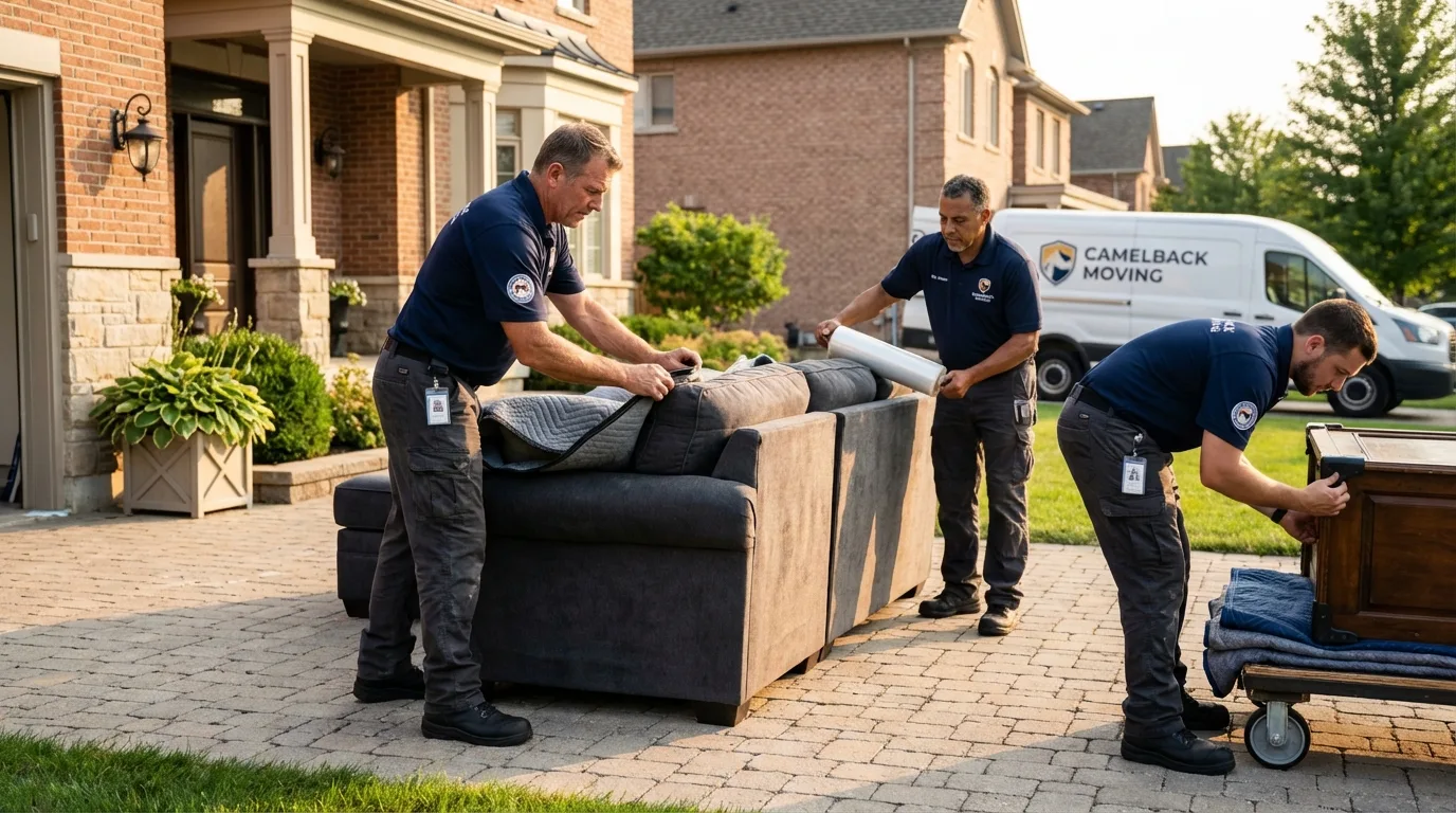 Large estate moving crew wrapping furniture in Saint Charles, MN