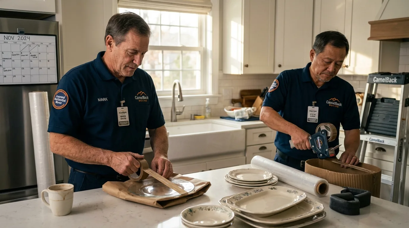 Professional crew packing kitchen dishware in Saint Charles, MN